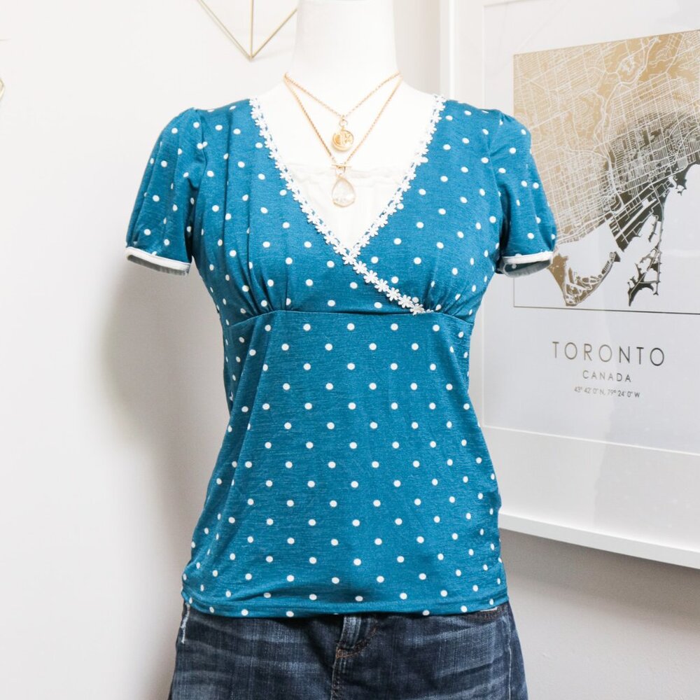 Blue Polka Dot Babydoll Tee 🐬 JAPANESE BRAND